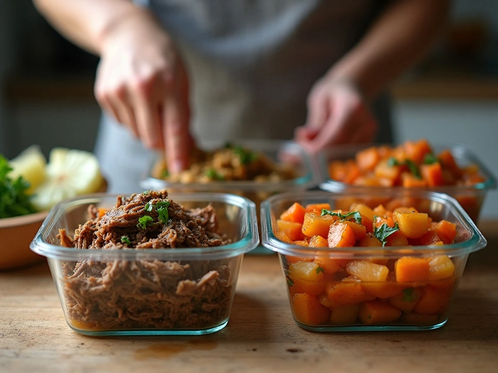 Leftover Crock-Pot roast portioned with vegetables and gravy