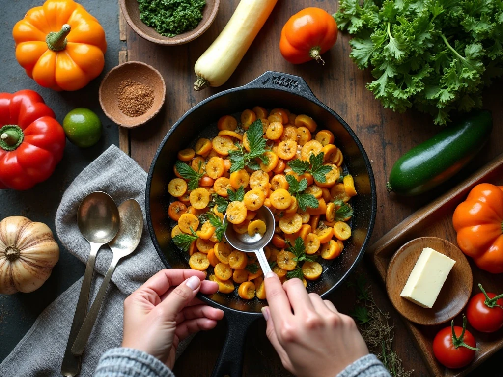 Seasonal ingredients arranged for planning fall side dishes