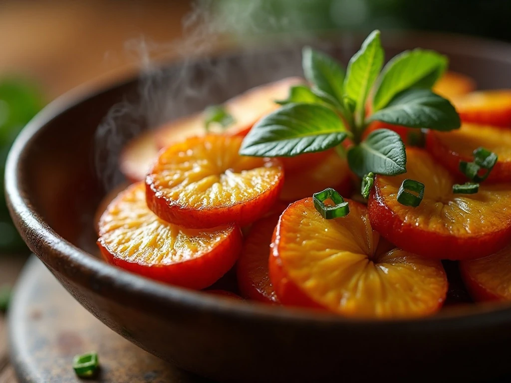Fresh herbs finishing a warm fall side dish