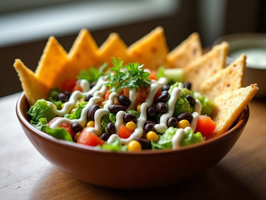 Family-style quesadilla salad served in a large bowl with golden wedges