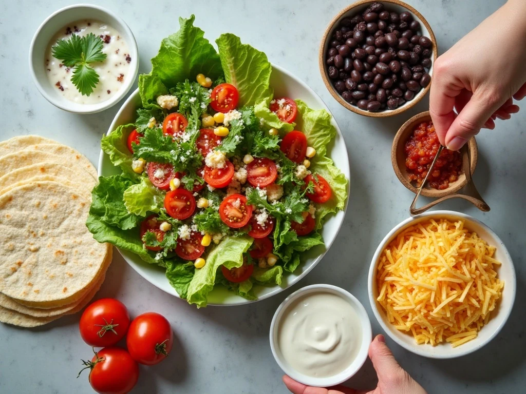 Ingredients for quesadilla salad arranged for preparation