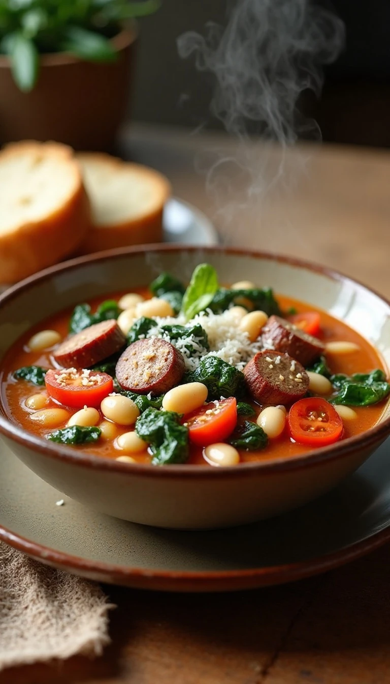 Easy Italian Sausage, White Bean, and Spinach Soup