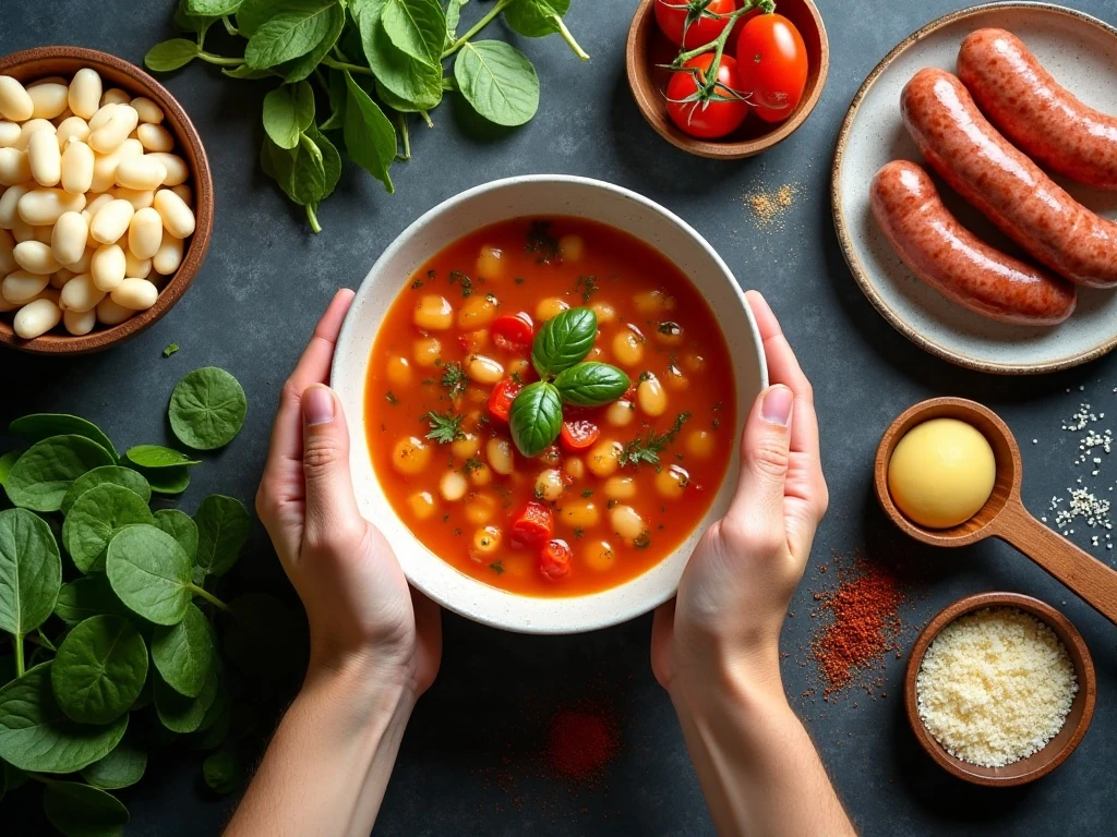 Ingredients for Italian sausage, white bean, and spinach soup