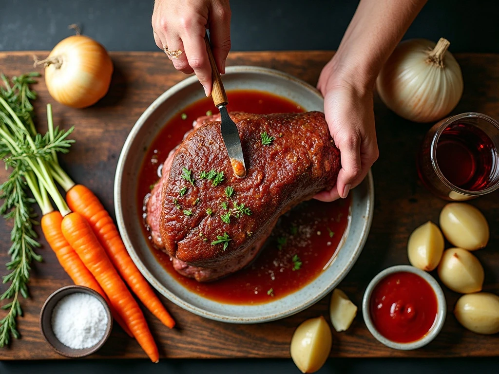 Ingredients for tender and juicy oven-braised pot roast