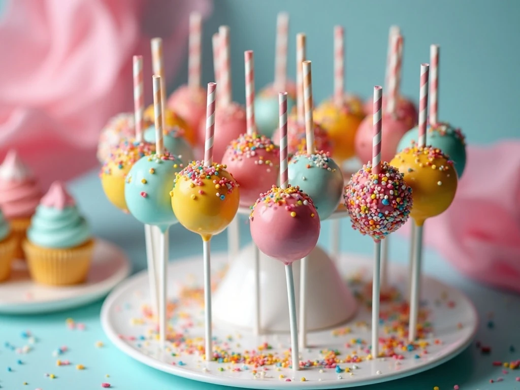 Colorful festive cake pops arranged for a celebration