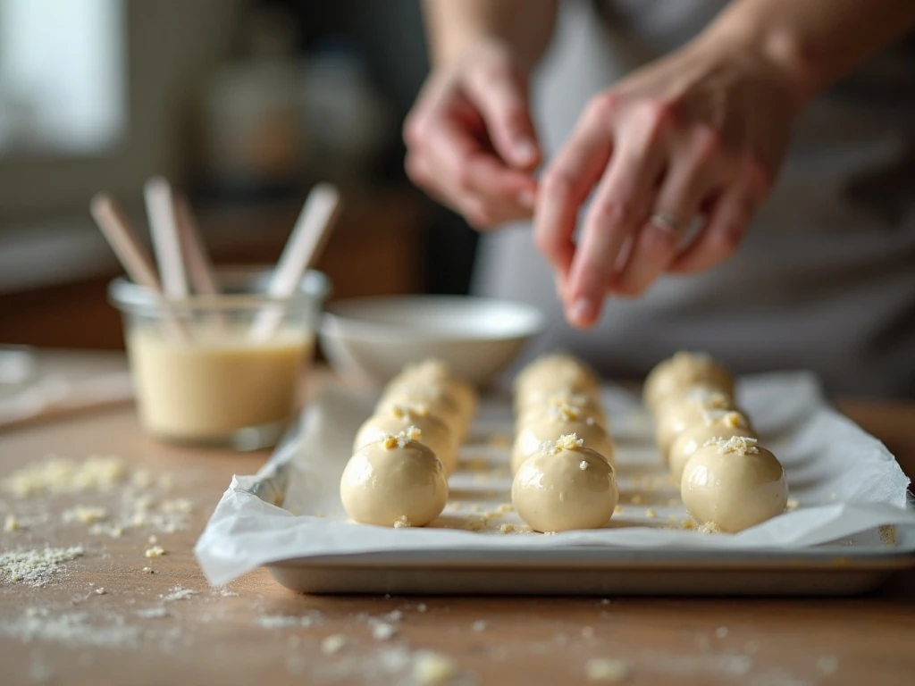 Preparing cake balls for dipping into candy coating