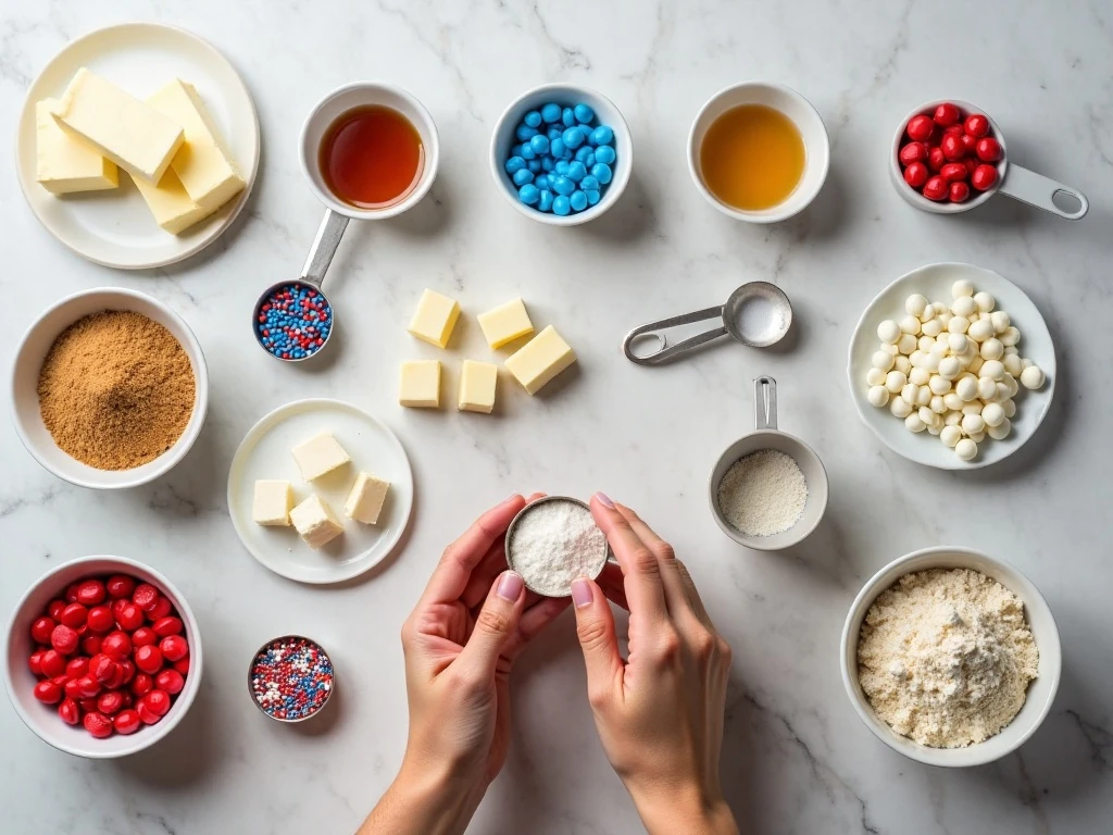 Ingredients for festive patriotic cookie bars