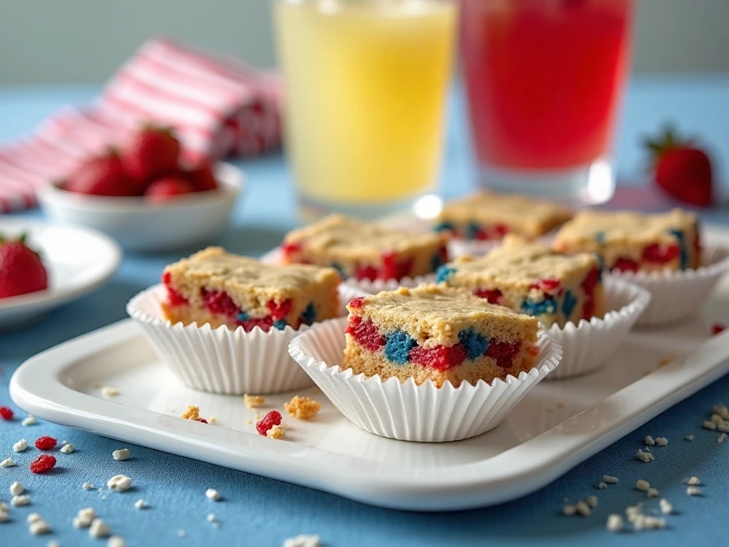 Patriotic cookie bars served at a festive summer celebration