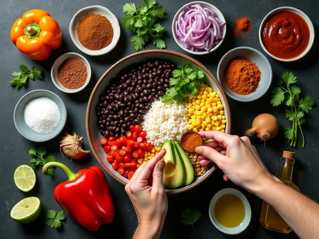 Ingredients for an Easy Fiesta Black Bean Bowl