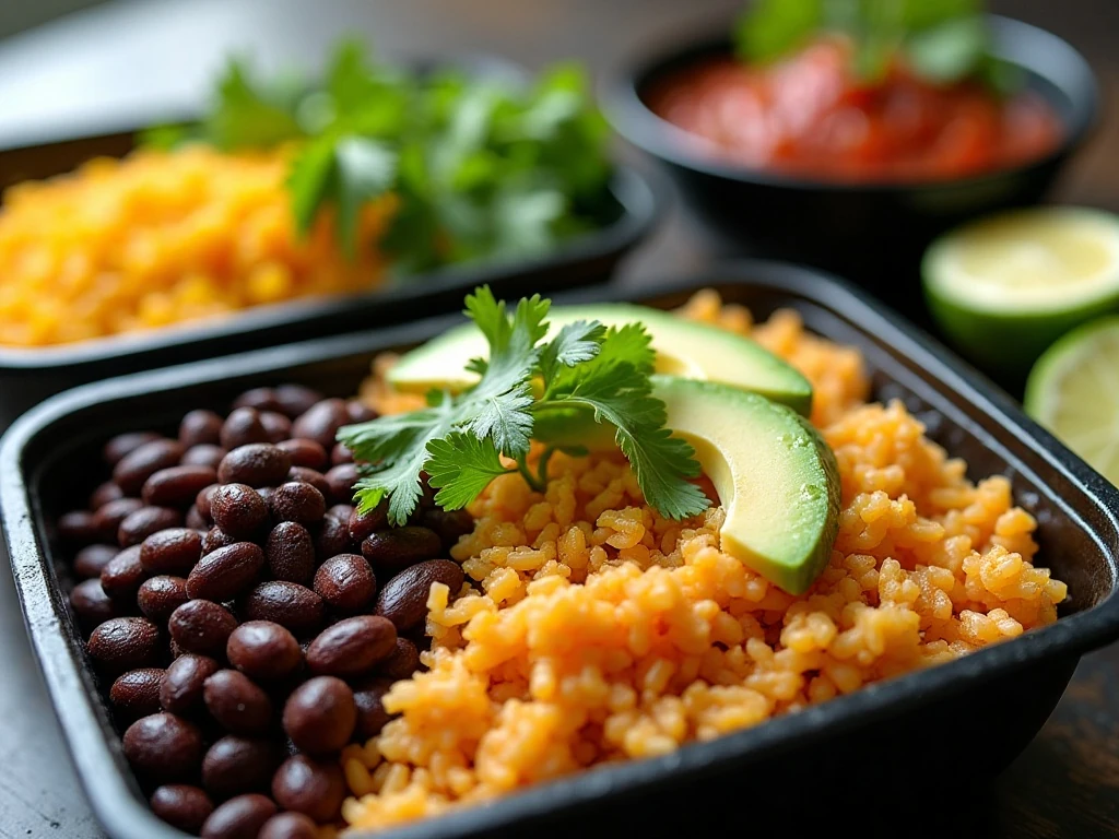 Meal prep components for storing and reheating black bean bowls