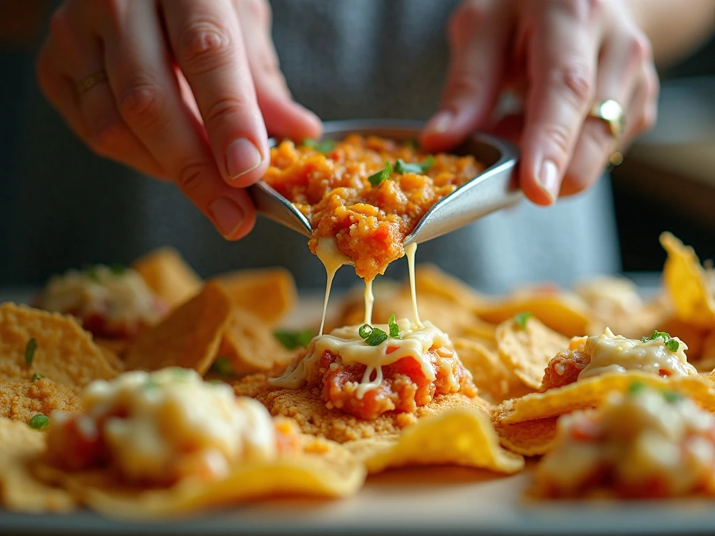 Assembling drained toppings on sturdy tortilla chips