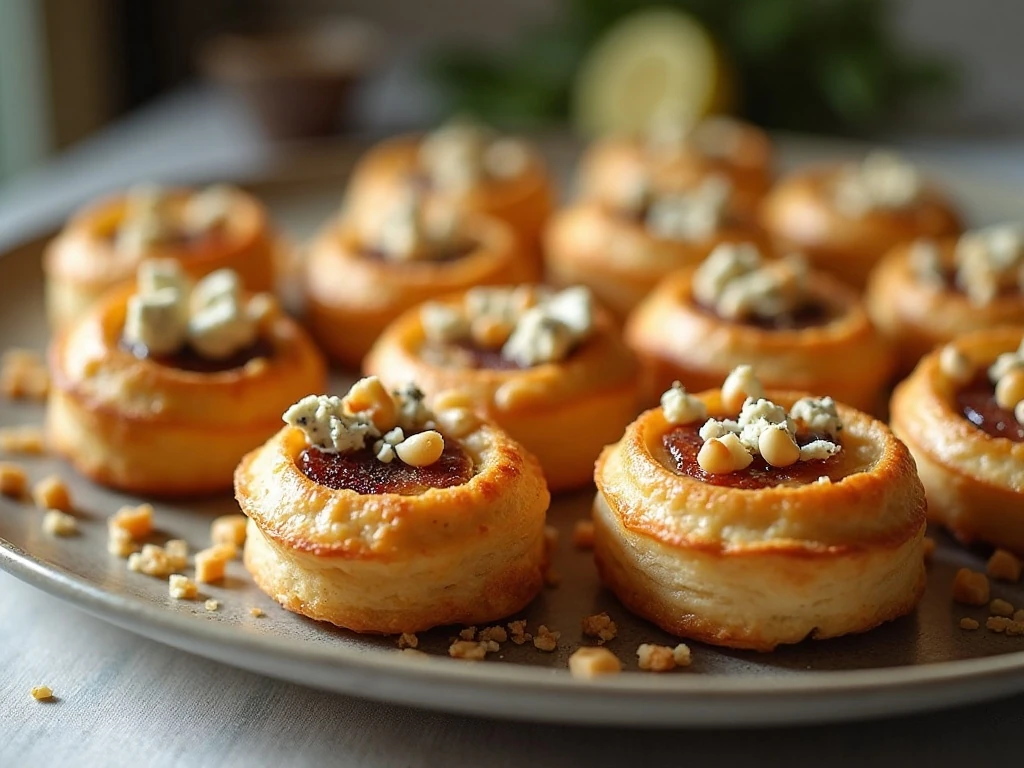Platter of easy fig and blue cheese bites ready to serve
