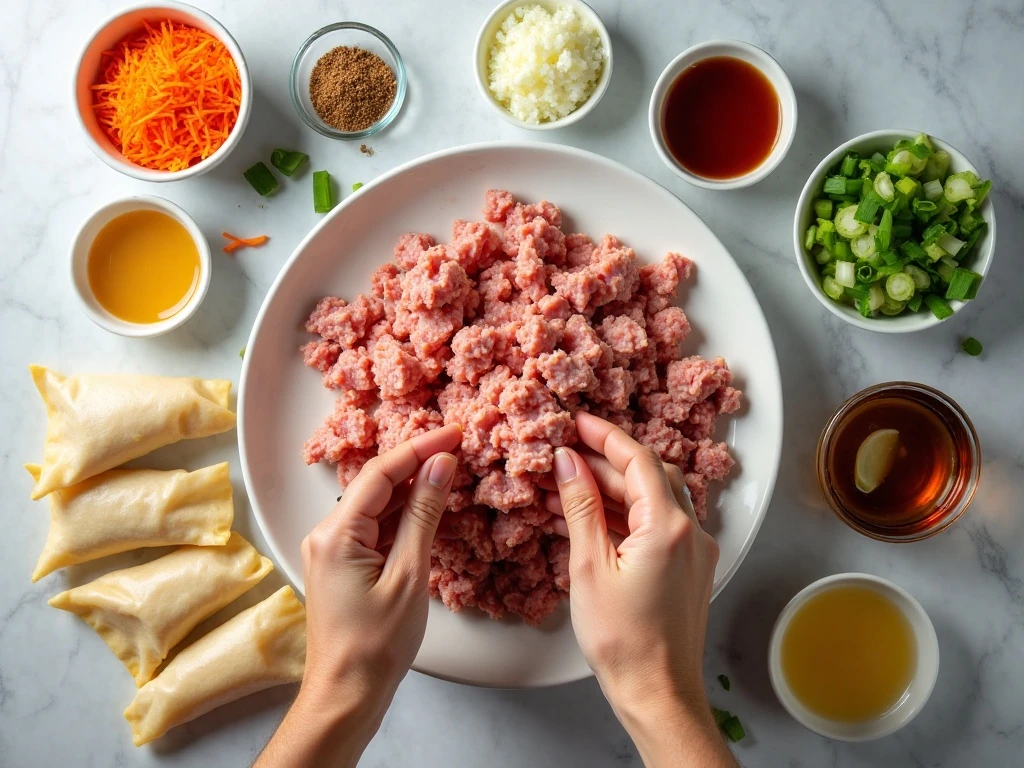 Ingredients for Filipino pork lumpia spring rolls