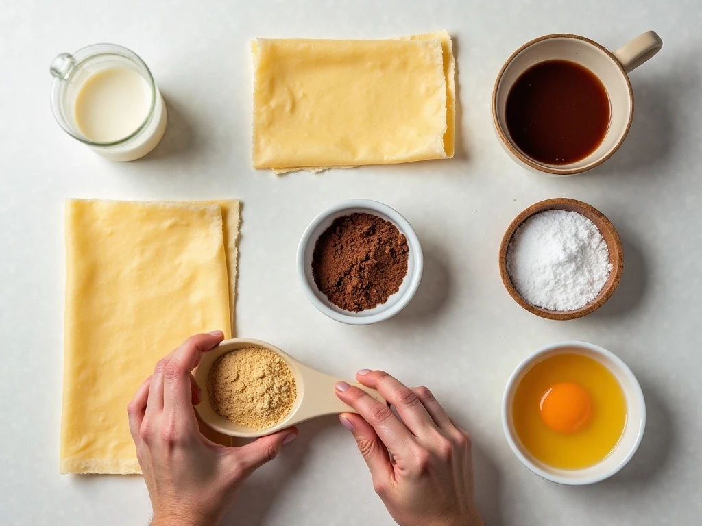 Ingredients for chocolate cream pie with fillo dough