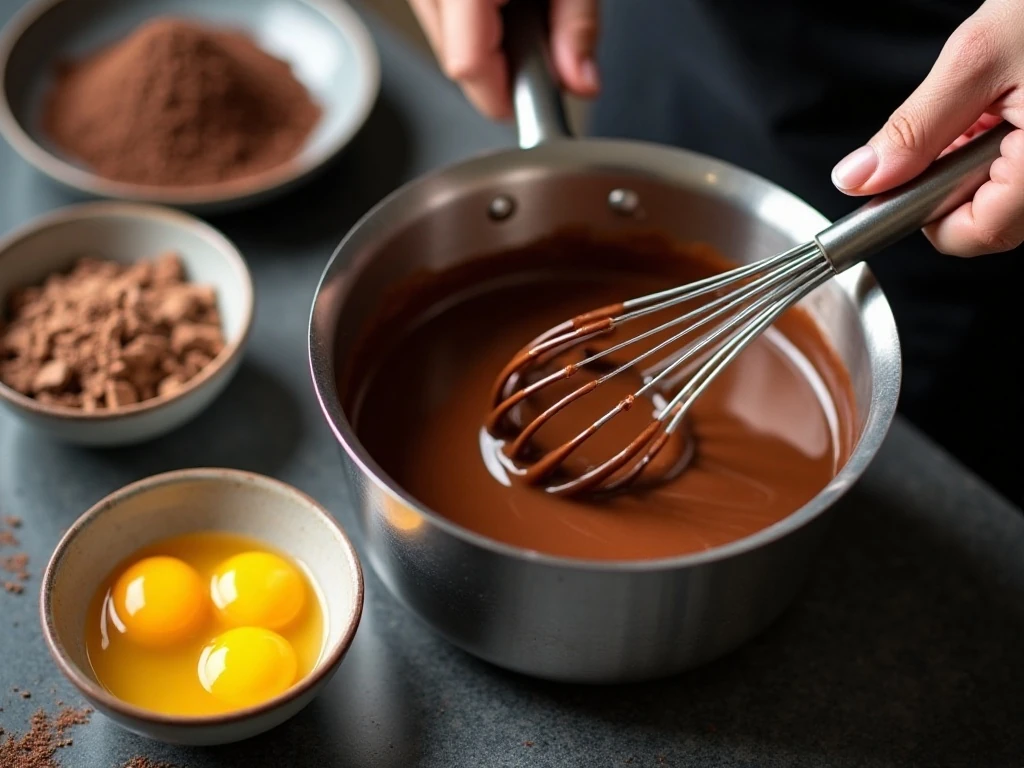 Cooking smooth chocolate custard for fillo cream pie