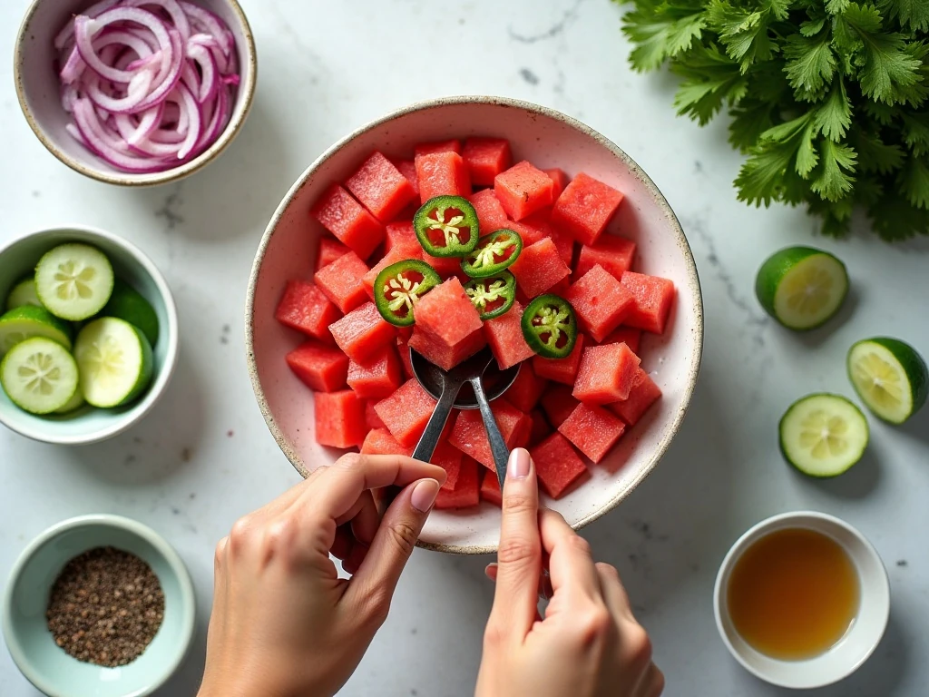 Ingredients for homemade fire and ice watermelon salsa