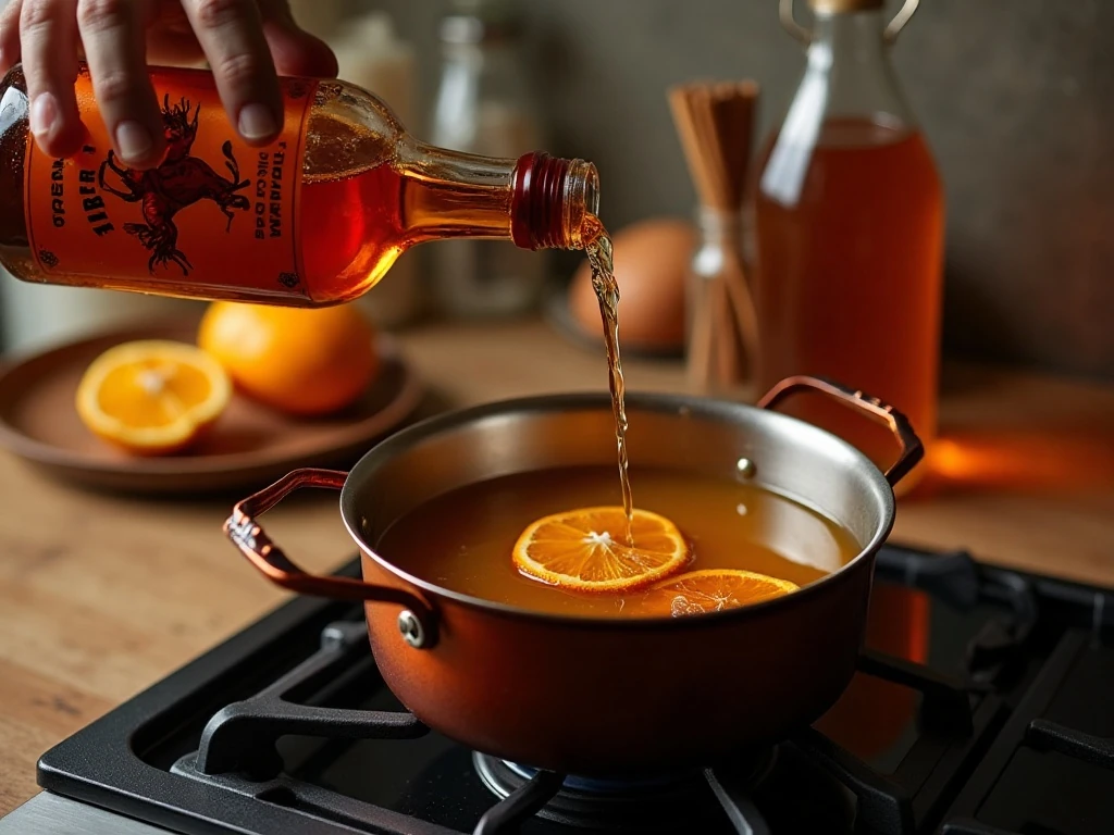 Fireball whisky added to warm spiced apple cider