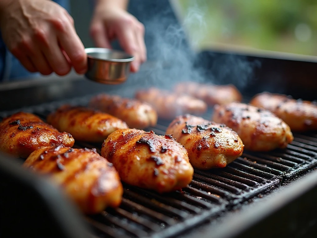 Bone-in chicken cooking on a two-zone grill