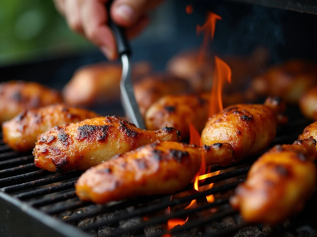 Chicken grilling over indirect heat to prevent flare-ups