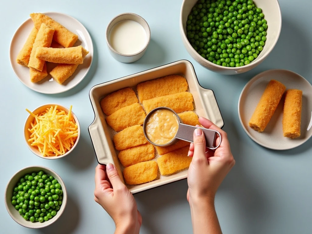 Ingredients for easy fish sticks casserole