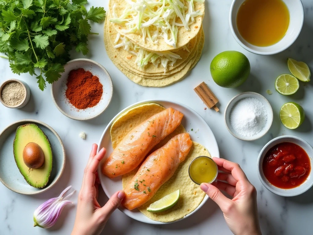 Ingredients for easy fish tacos with tilapia
