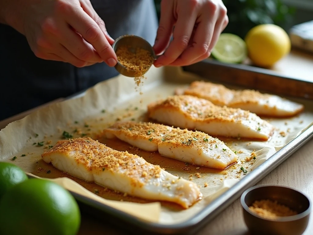 Seasoning tilapia fillets for baked fish tacos