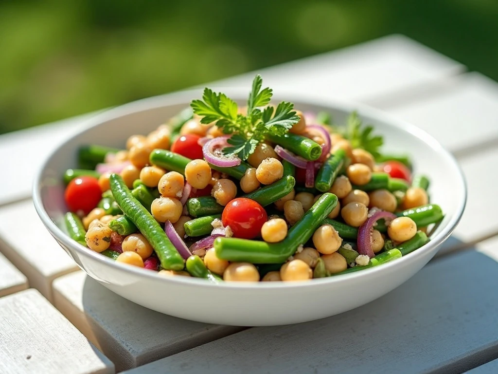 Colorful five bean salad ready to serve