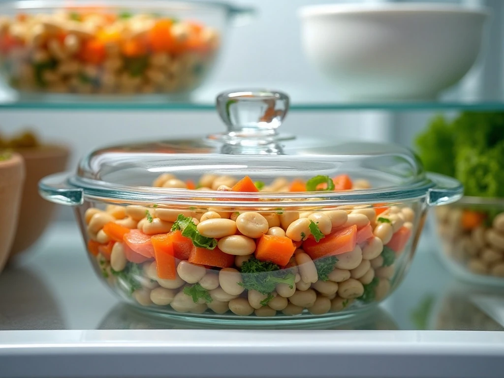 Make-ahead five bean salad stored for serving