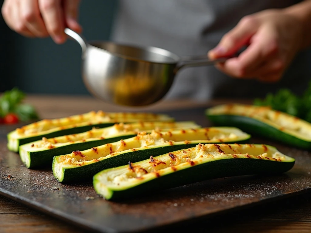 Properly hollowed zucchini shells with grill marks ready for filling