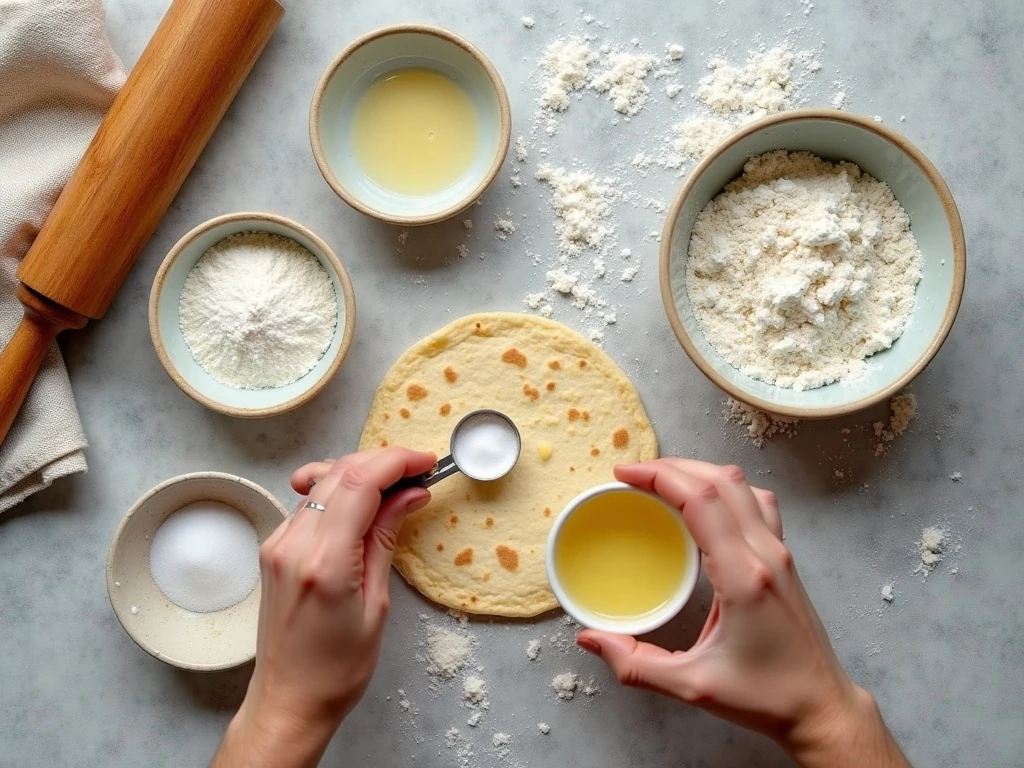Measured ingredients for homemade flour tortillas