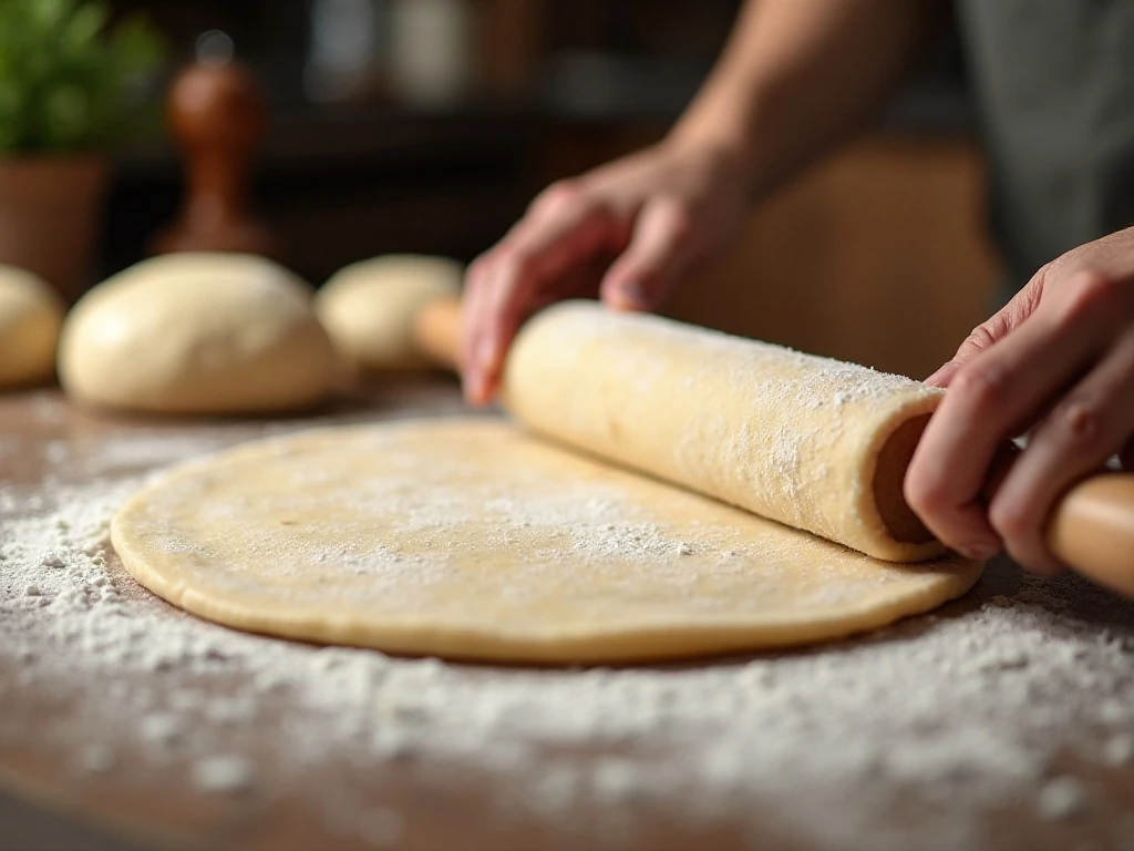 Rolling rested flour tortilla dough into thin rounds