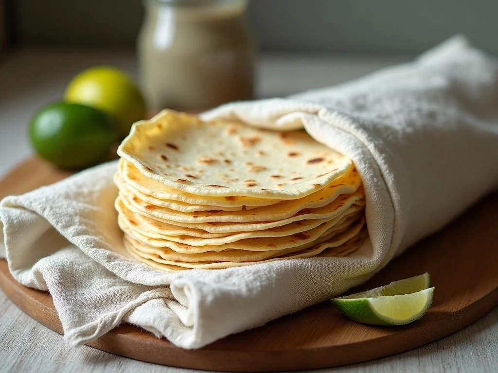 Fresh tortillas kept soft under a clean towel