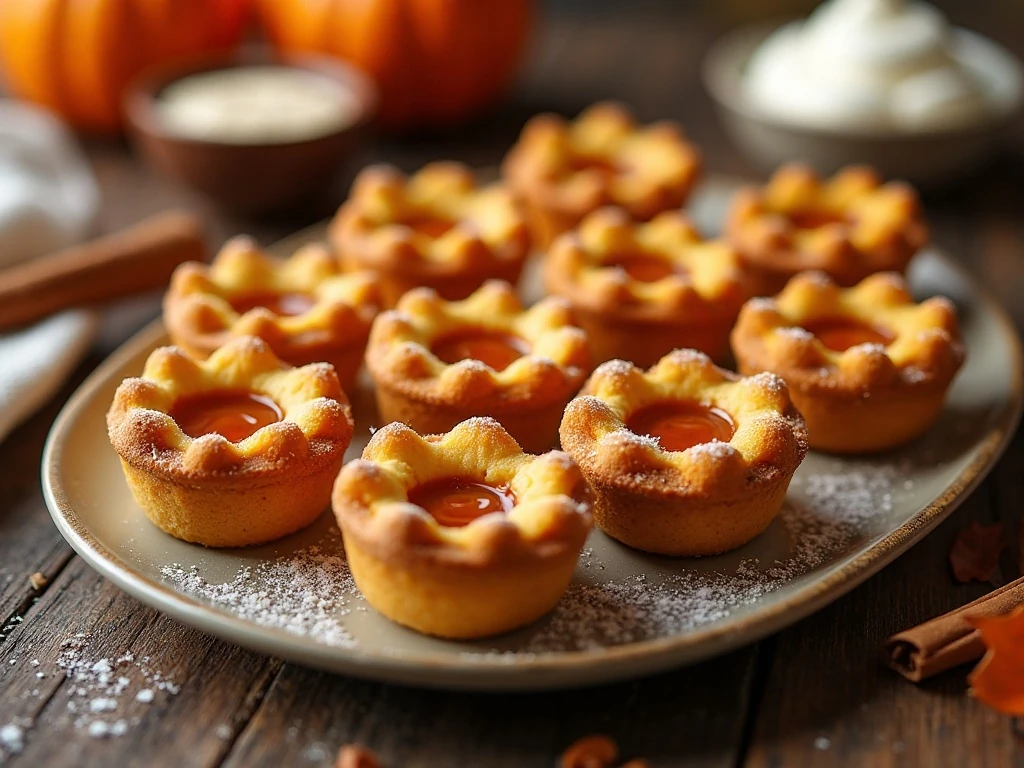 Golden flower-shaped mini pumpkin pies ready to serve