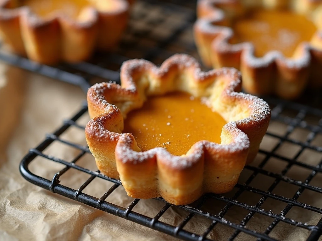 Close-up of the pumpkin filling and flaky pastry layers