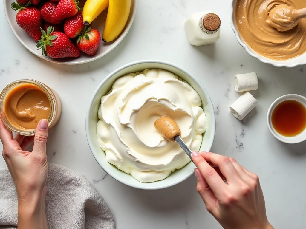 Ingredients for homemade fluffernutter fruit dip