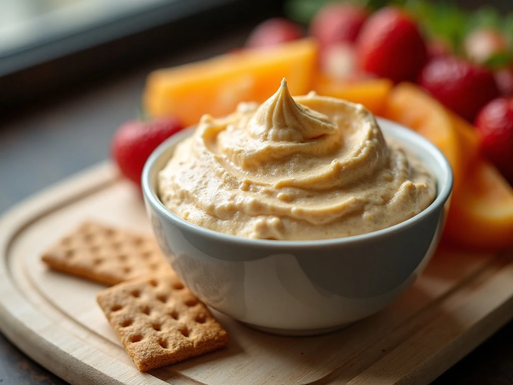 Finished bowl of creamy fluffernutter fruit dip