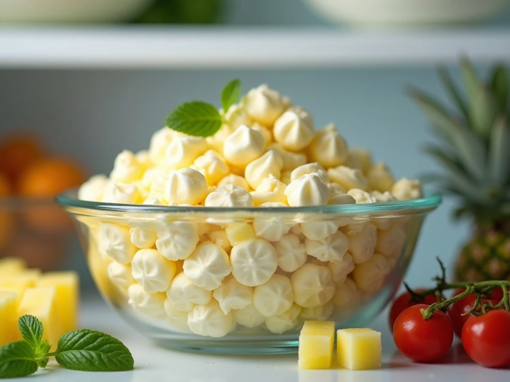 Covered pineapple salad chilling before serving