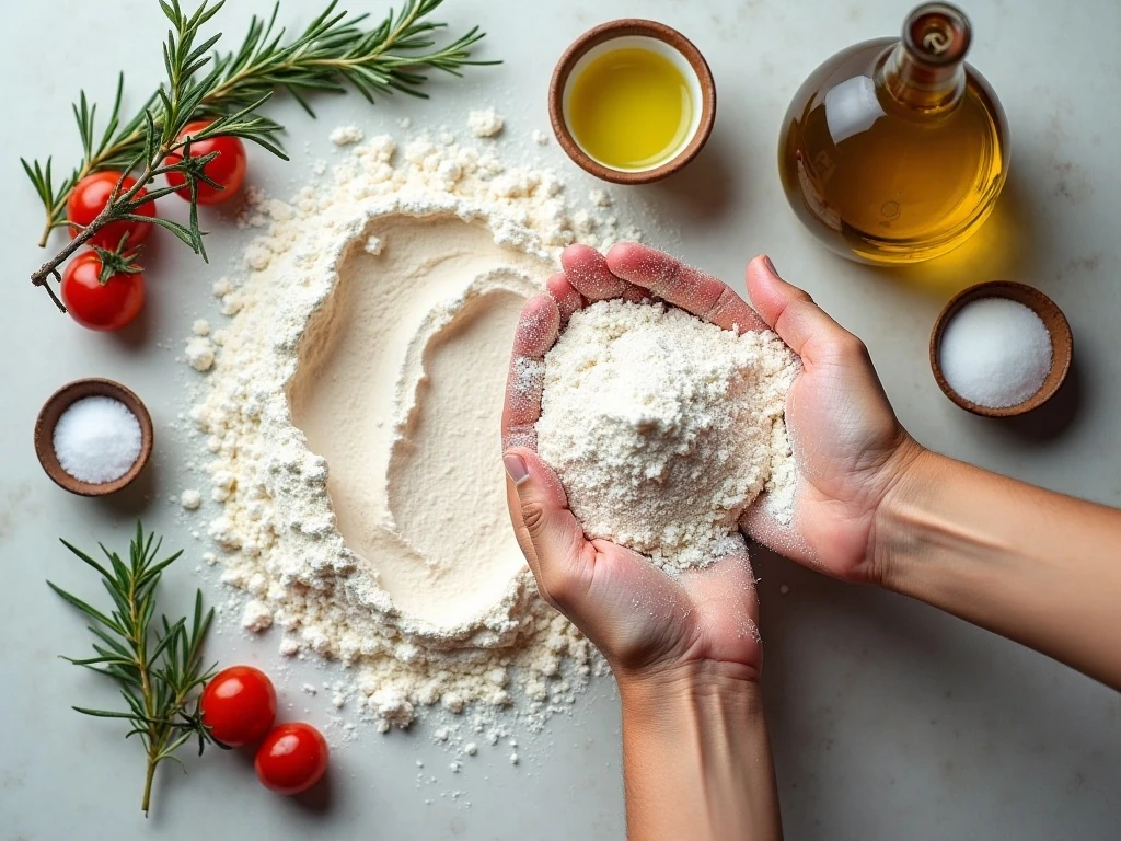Ingredients for easy no-knead focaccia bread