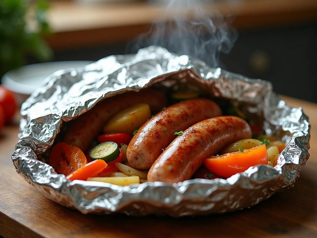 Sweet Italian sausage foil packet dinner with potatoes and vegetables
