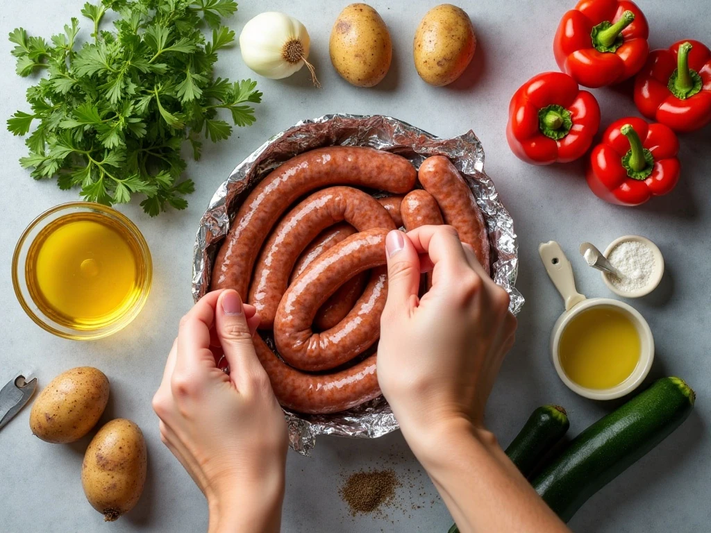 Ingredients for sweet Italian sausage foil packets