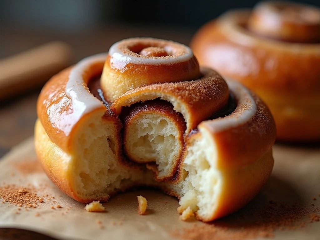Close-up of the soft cinnamon layers and cream-cheese icing