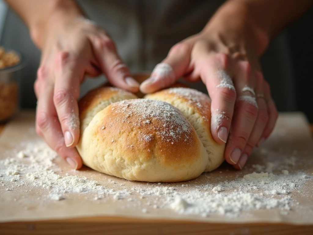 Shaping soft French baguette dough by hand
