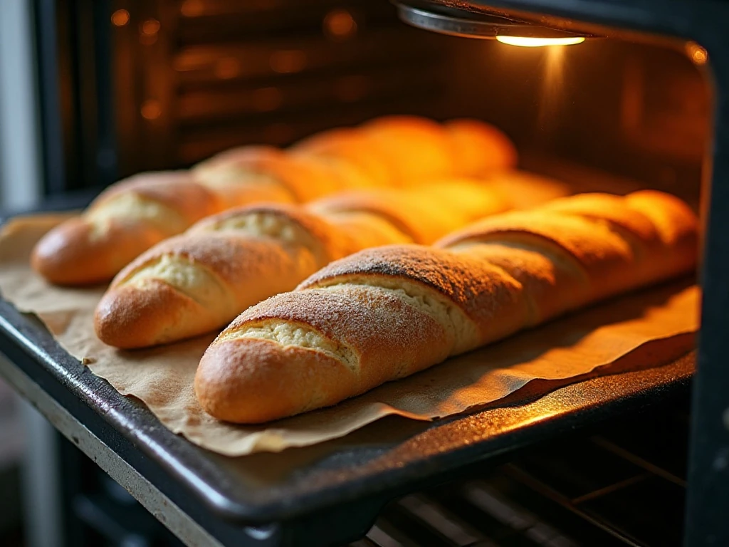 Adding steam while baking scored French baguettes