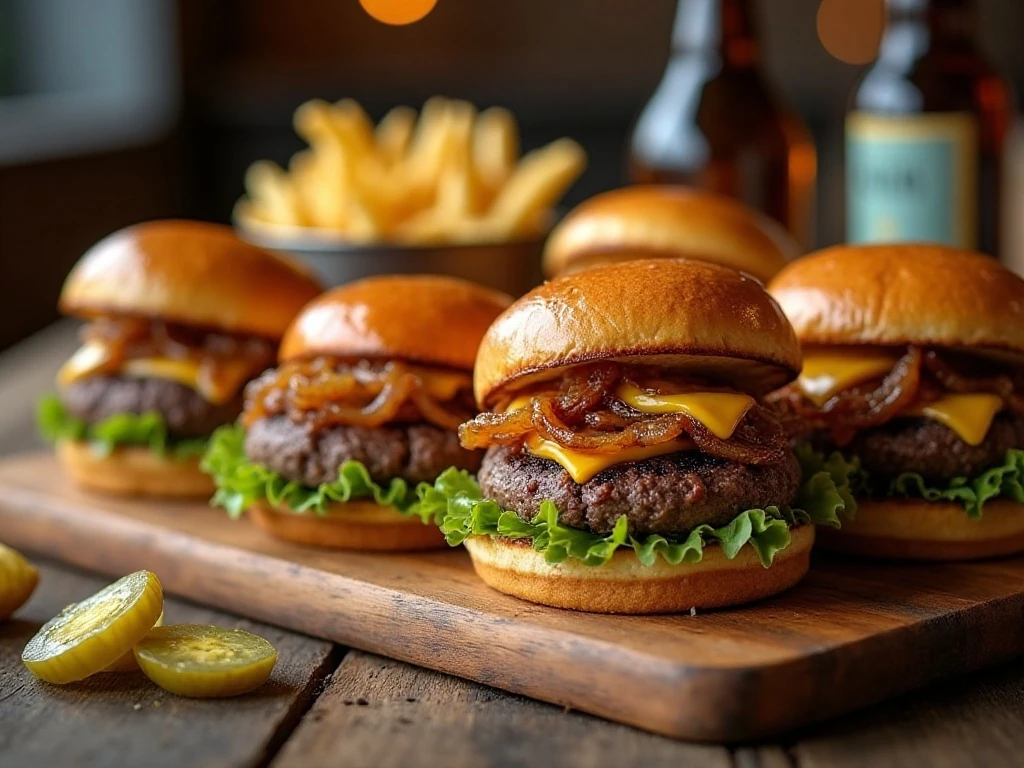 French onion burgers with melted Gruyère and caramelized onions