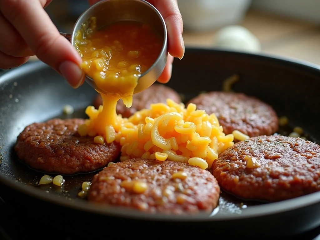Cooking caramelized onions for French onion burgers