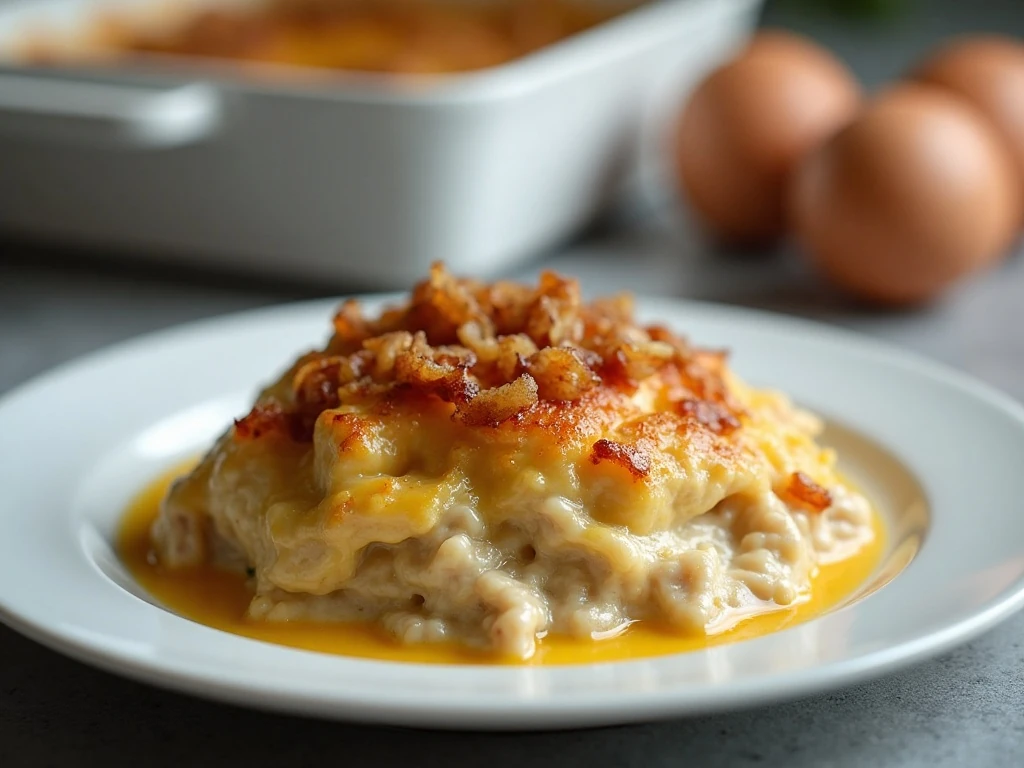 Stored and reheated French onion chicken casserole