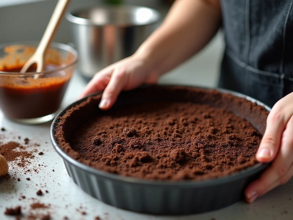Preparing the chocolate cookie crust for French silk pie