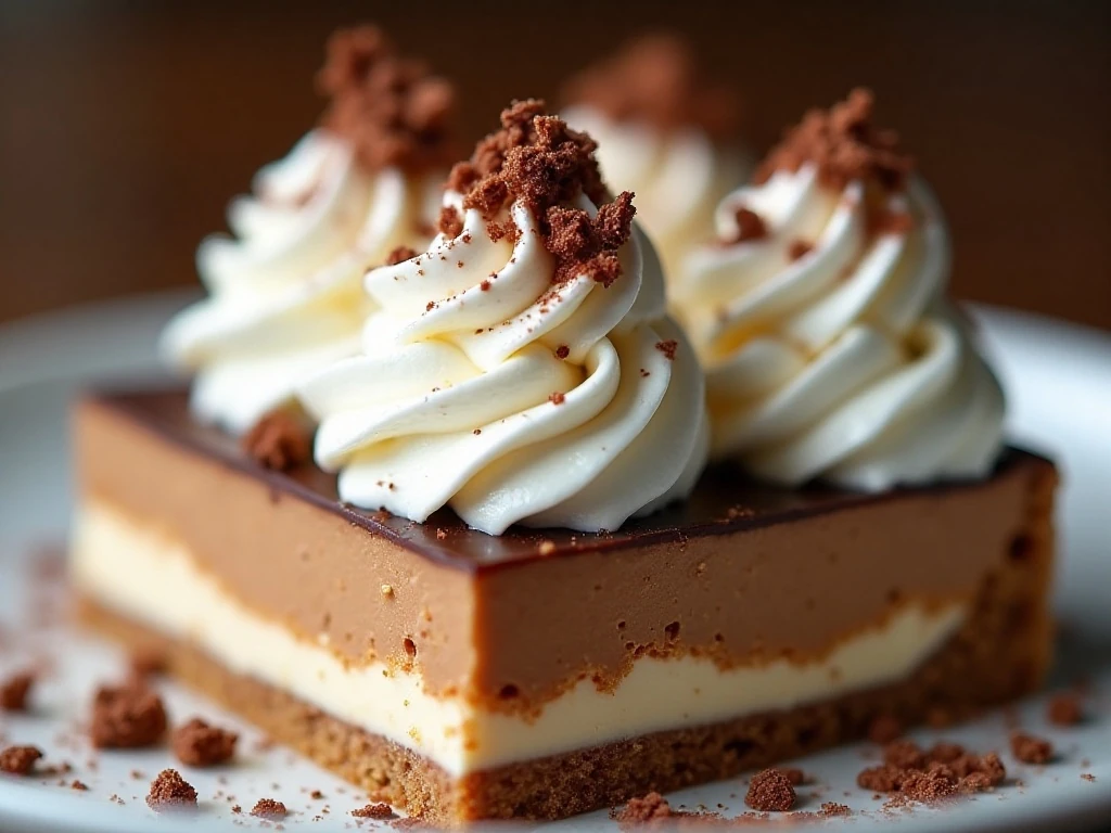 Chocolate curls and whipped cream topping on French silk pie