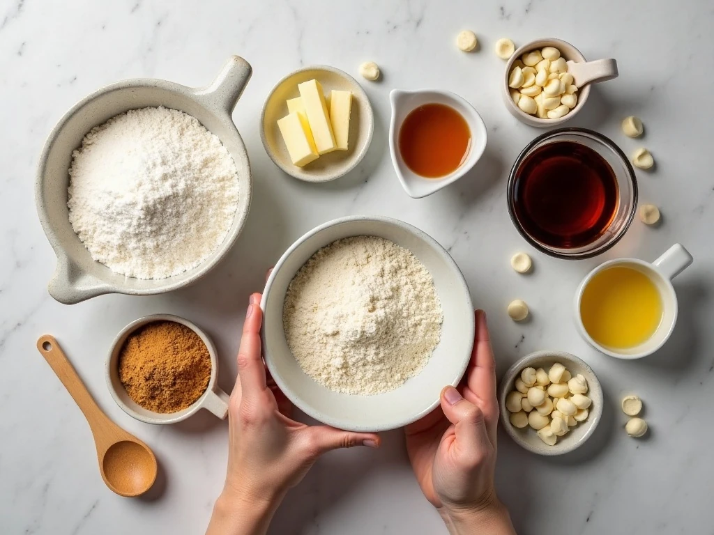Ingredients for French vanilla coffee cookies arranged on a counter