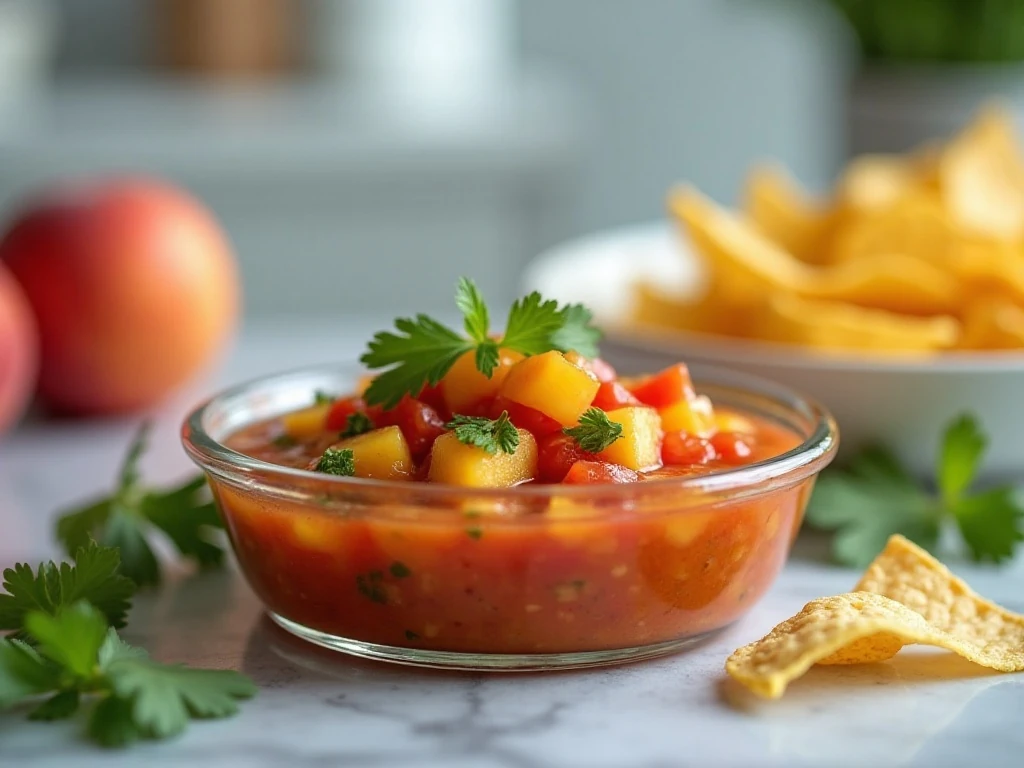 Fresh peach salsa stored in an airtight container
